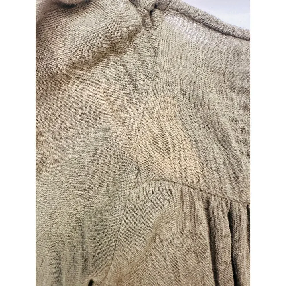 Free People Olive Green Billow Top Puffed Sleeves and Cropped Bubble Hem Size SM